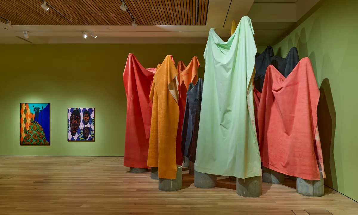 Contemporary textile art exhibition showcasing diverse fiber art pieces